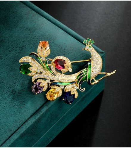 XSB173 - Peacock Gemstone Saree Brooch